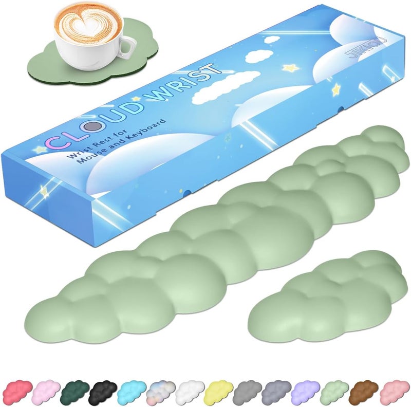 JIKIOU Upgrade Leather Cloud Keyboard Wrist Rest, Cloud Wrist Rest with Non-Slip PU Base, Comfortable Memory Foam Wrist Rest for Computer Laptop Mac Gaming Office and Pain Relief Christmas Wish Gift - Image 1